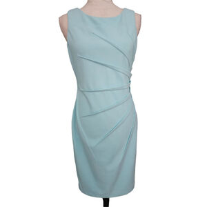 Calvin Klein Light Blue Sleeveless Ruched Sheath Dress Size S Cocktail Career